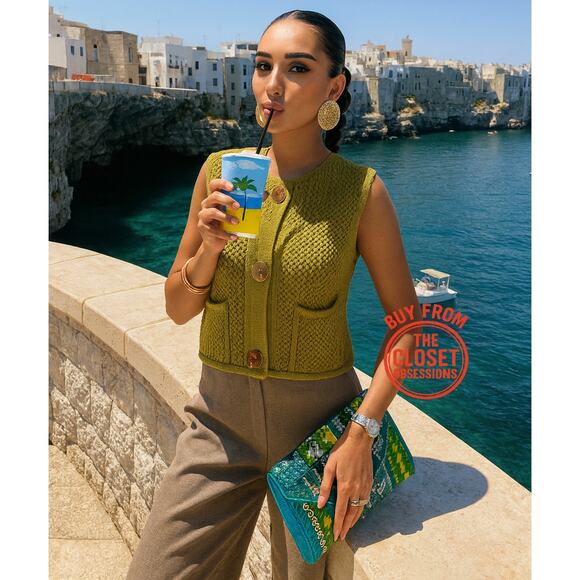 ZARA Knit Top NWT – Pistachio Green Gold Button Vest, Size S - Picture 4 of 16